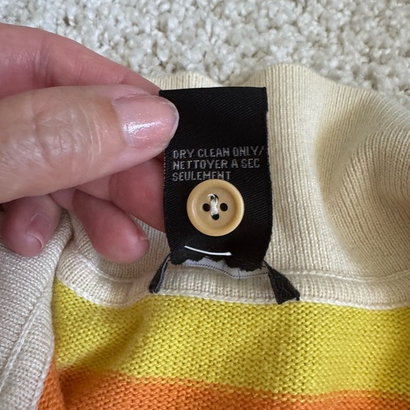 Theory Cashmere Silk Striped Orange Yellow Knit Polo Long Sleeve Shirt Small - Picture 7 of 12